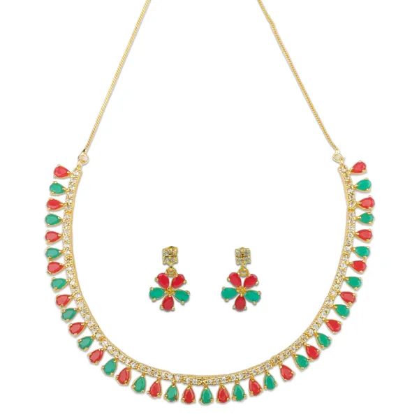 Red_Stone_Embellished_Gold_Plated_Necklace_Set_With_Earrings_With_Red,_Green_Stone_&_Sparkling_White_American_Diamond