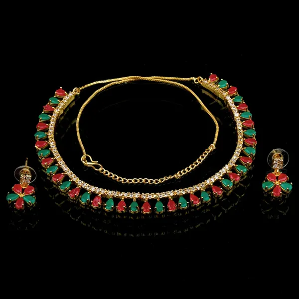 Red_Stone_Embellished_Gold_Plated_Necklace_Set_With_Earrings_With_Red,_Green_Stone_&_Sparkling_White_American_Diamond