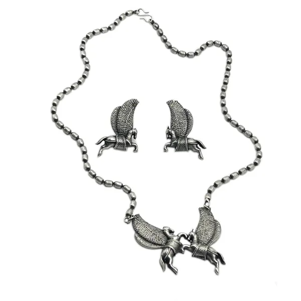 Silver_Antique_Black_Magical_Flying_Horse_Necklace_And_Stud_Earrings_Set_|_Brass_Antique_Oxidized_Pegasus,_Ghoda,_Winged_Horse_Motifs_Earrings_Pegasus_Inspired_Statement_Jewellery