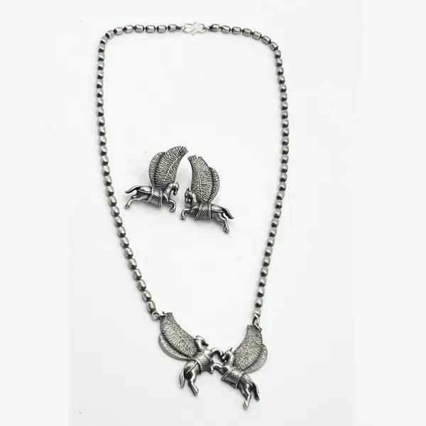 Silver_Antique_Black_Magical_Flying_Horse_Necklace_And_Stud_Earrings_Set_|_Brass_Antique_Oxidized_Pegasus,_Ghoda,_Winged_Horse_Motifs_Earrings_Pegasus_Inspired_Statement_Jewellery