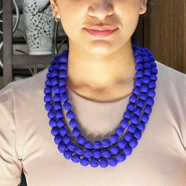 Blue_Handmade_Fabric_Bead_Necklace_For_Women_&_Girls_|_Triple_Layer_Adjustable_Cloth_Jewellery_|_Ethnic,_Haldi,_Bridal_Wear