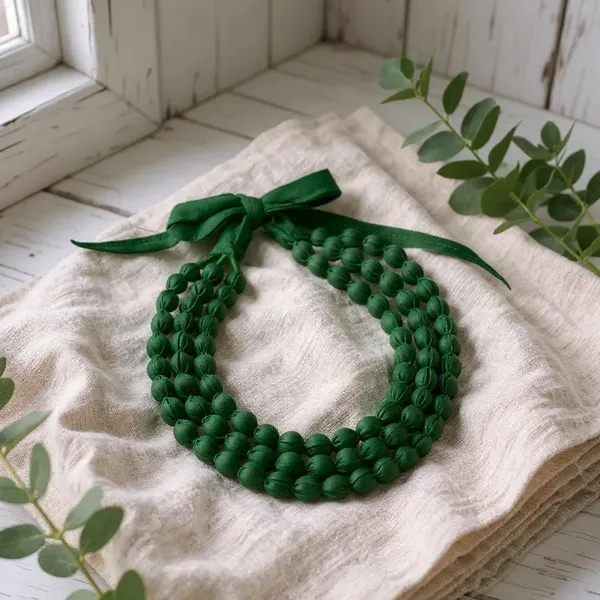 Green_Handmade_Fabric_Bead_Necklace_For_Women_&_Girls_|_Triple_Layer_Adjustable_Cloth_Jewellery_|_Ethnic,_Haldi,_Bridal_Wear