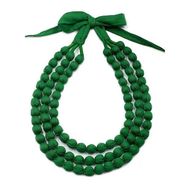 Green_Handmade_Fabric_Bead_Necklace_For_Women_&_Girls_|_Triple_Layer_Adjustable_Cloth_Jewellery_|_Ethnic,_Haldi,_Bridal_Wear