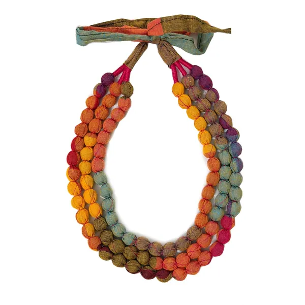 Multicolor_Handmade_Fabric_Bead_Necklace_For_Women_&_Girls_|_Triple_Layer_Adjustable_Cloth_Jewelry_|_Ethnic,_Haldi,_Bridal_Wear