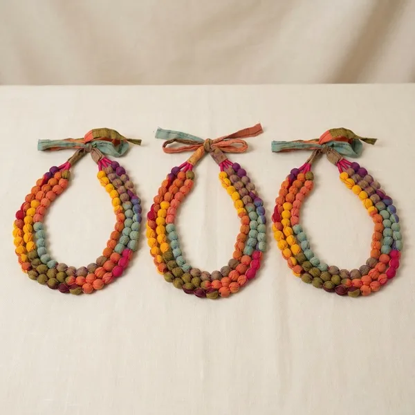 Multicolor_Handmade_Fabric_Bead_Necklace_For_Women_&_Girls_|_Triple_Layer_Adjustable_Cloth_Jewelry_|_Ethnic,_Haldi,_Bridal_Wear