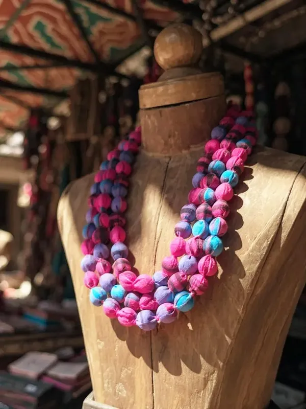 Pink-Blue_Handmade_Fabric_Bead_Necklace_For_Women_&_Girls_|_Triple_Layer_Adjustable_Cloth_Jewellery_|_Ethnic,_Haldi,_Bridal_Wear