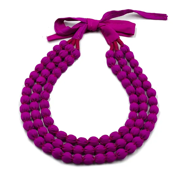 Pink_Handmade_Fabric_Bead_Necklace_For_Women_&_Girls_|_Triple_Layer_Adjustable_Cloth_Jewellery_|_Ethnic,_Haldi,_Bridal_Wear