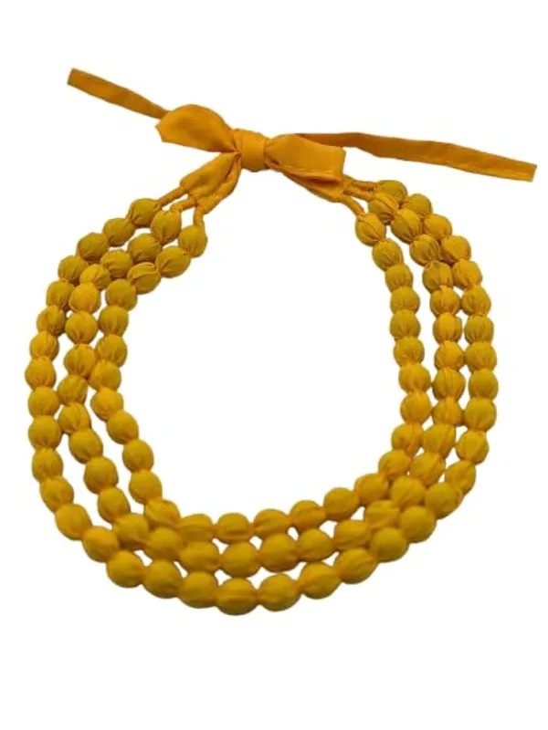 Yellow_Handmade_Fabric_Bead_Necklace_For_Women_&_Girls_|_Triple_Layer_Adjustable_Cloth_Jewellery_|_Ethnic,_Haldi,_Bridal_Wear