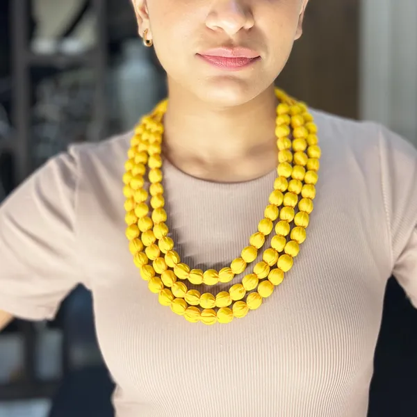 Yellow_Handmade_Fabric_Bead_Necklace_For_Women_&_Girls_|_Triple_Layer_Adjustable_Cloth_Jewellery_|_Ethnic,_Haldi,_Bridal_Wear