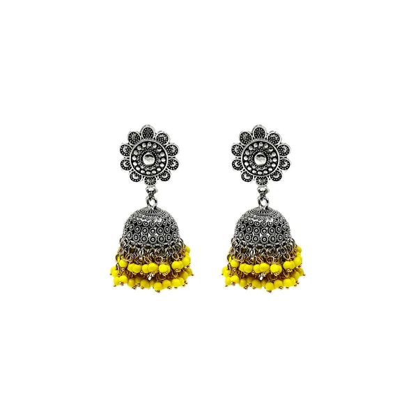 Oxidised_Haldi_Bridal_Jewellery_Oxidised_Traditional_Earring_With_Yellow_Beads