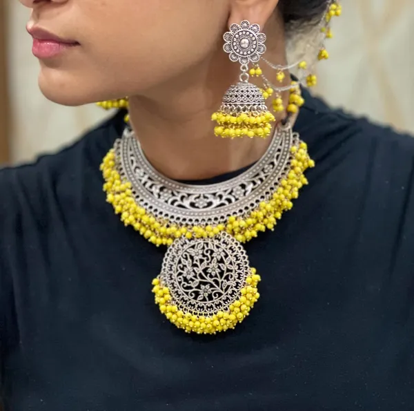 Oxidised_Haldi_Bridal_Jewellery_Oxidised_Traditional_Necklace_With_Yellow_Beads