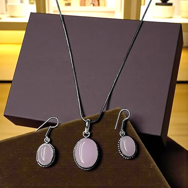 Pink_Oxidised_Necklace_&_Earrings_Set_For_Women_Pink_Stone_Pendant_Jewellery
