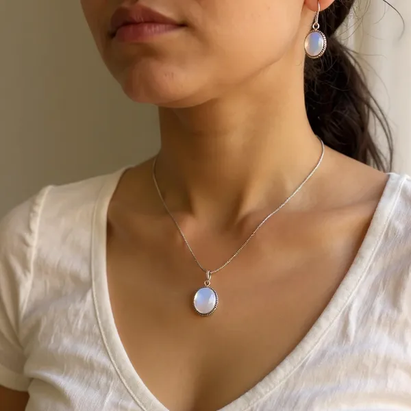 White_Oxidised_Necklace_&_Earrings_Set_White_Stone_Pendant_Jewellery_For_Women_&_Girls