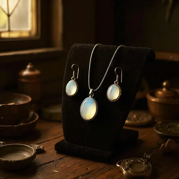 White_Oxidised_Necklace_&_Earrings_Set_White_Stone_Pendant_Jewellery_For_Women_&_Girls