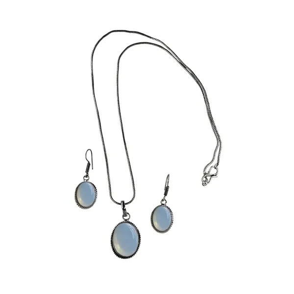 White_Oxidised_Necklace_&_Earrings_Set_White_Stone_Pendant_Jewellery_For_Women_&_Girls