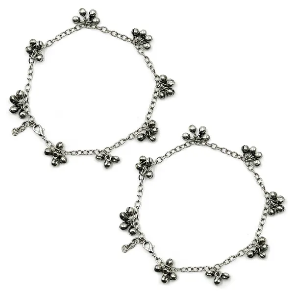 Oxidised_Silver_Contemporary_Oxidised_Silver_Anklets/Payal_For_Women_And_Girls_Collection_Of_Designs_Created_With_Oxidised_Motifs,_Beads,_&_Shell_(Gungroo)