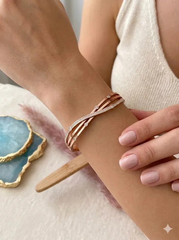 Anti-tarnish_Rose_Gold-Plated_Criss-Cross_Bangle_Bracelet