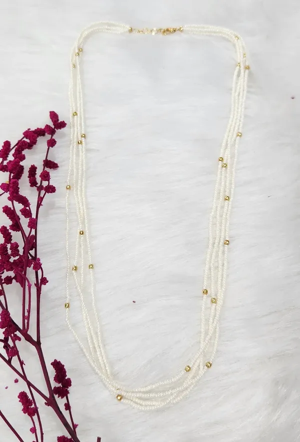 Elegant_Four_Line_White_Pearl_&_Golden_Bead_Necklace