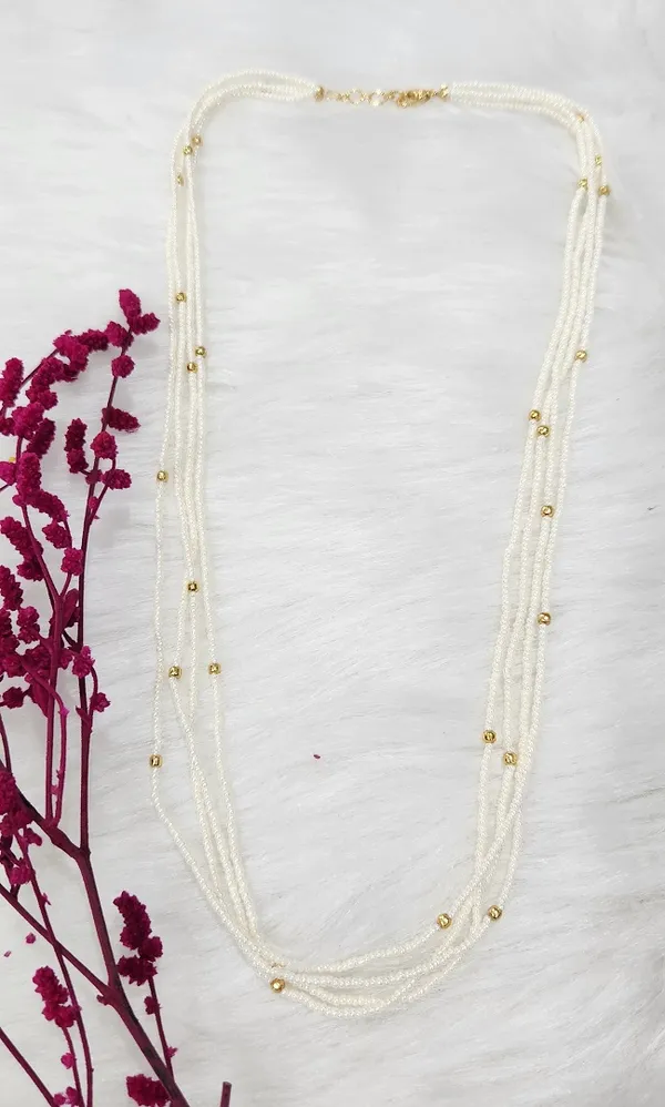 Elegant_Four_Line_White_Pearl_&_Golden_Bead_Necklace