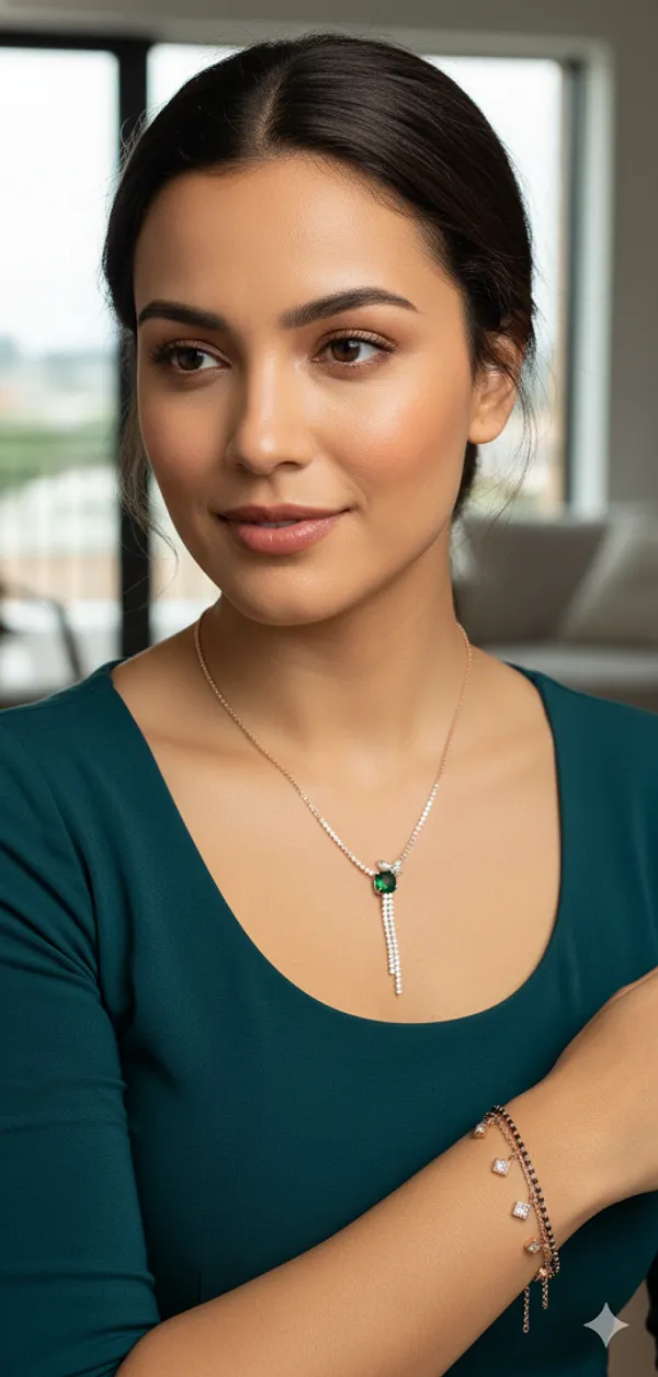 Rose_Gold_Brass_Green_Diamond_With_Butterfly_Necklace_For_Women