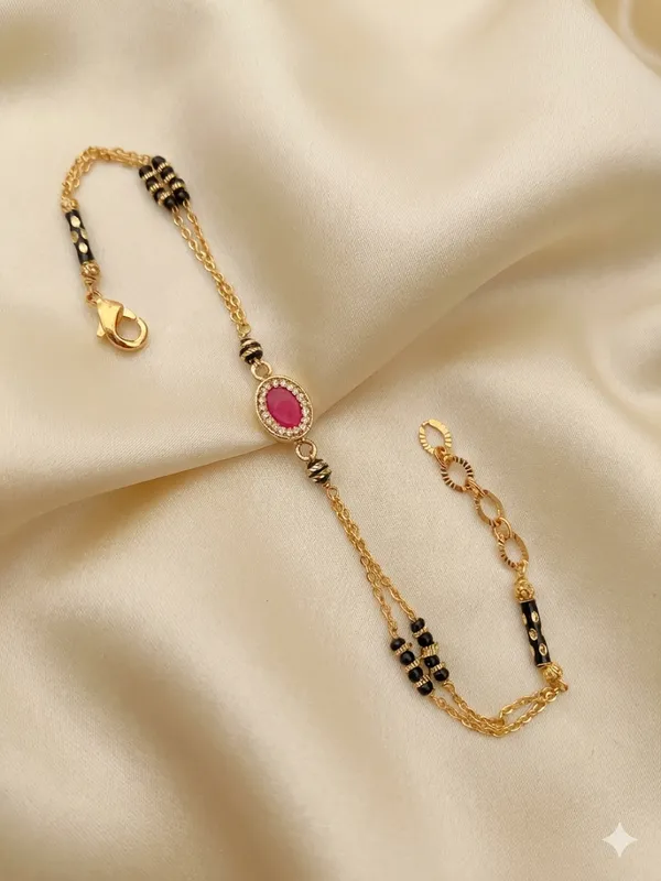 Pink_Stone_Gold-Plated_Mangalsutra_Bracelet