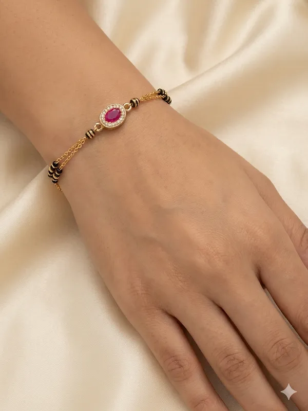 Pink_Stone_Gold-Plated_Mangalsutra_Bracelet