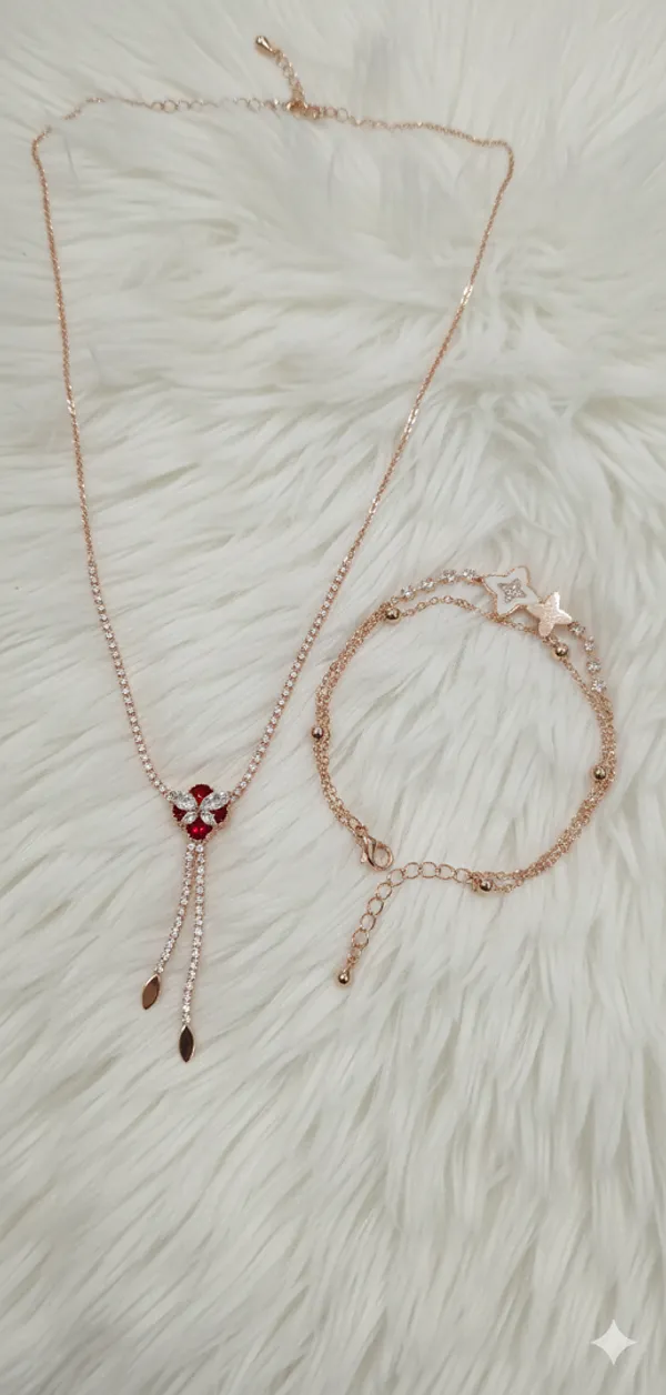 Golden_Brass_Ruby_Necklace_With_Matching_Bracelet_For_Women