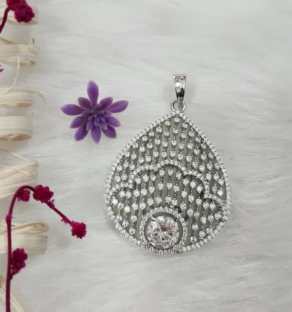 Silver-Toned_Teardrop_"Starlight"_American_Diamond_Pendant_Set