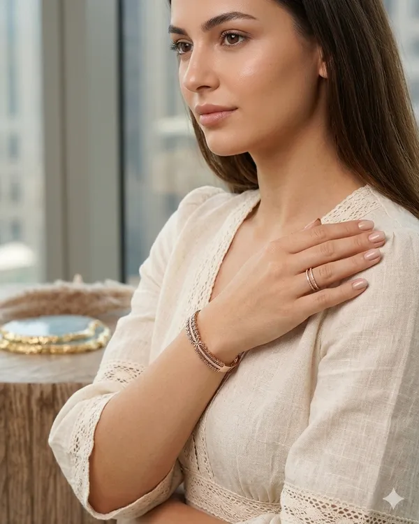 Stainless_steel_rose_gold-plated_floral_bracelet