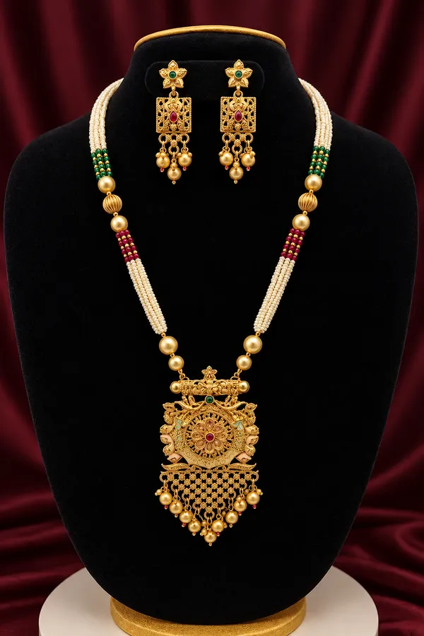 22K_Gold-Plated_White_Kundan_&_Pearl_Studded_And_Beaded_Multi-Strand_Long_Necklace_Set