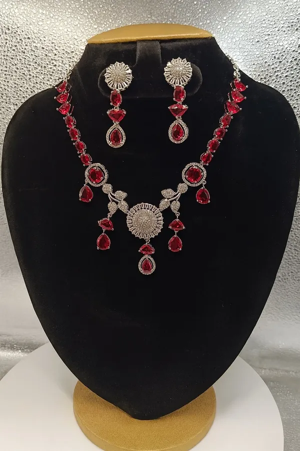 American_Diamond_Zirconia_Red_Ruby_Accented_Necklace_Set