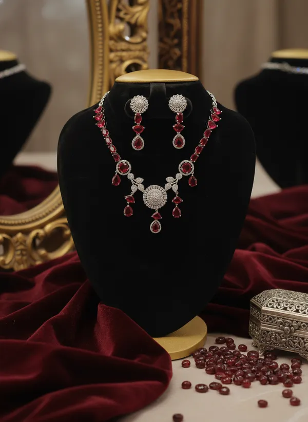American_Diamond_Zirconia_Red_Ruby_Accented_Necklace_Set