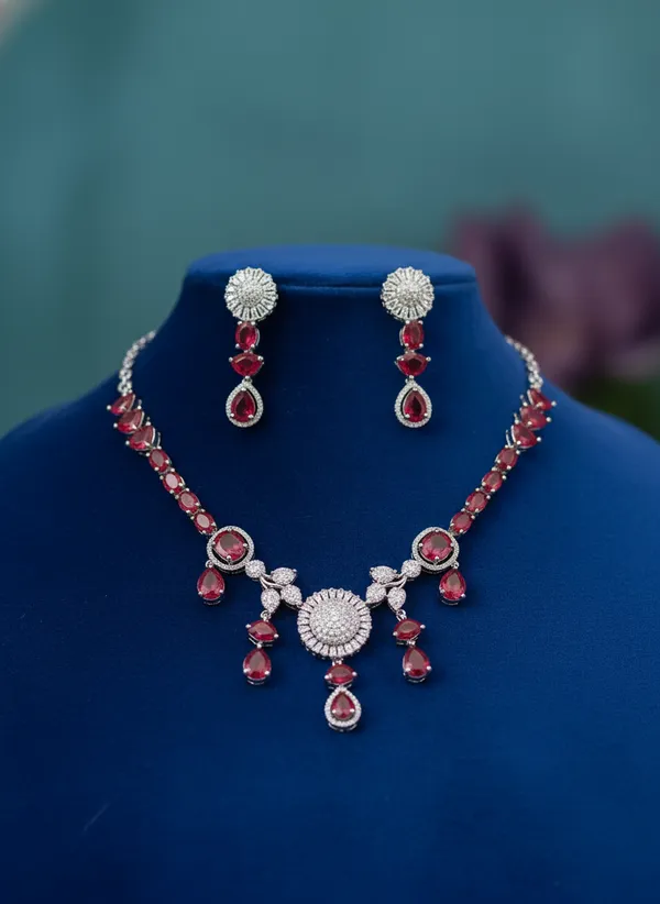 American_Diamond_Zirconia_Red_Ruby_Accented_Necklace_Set