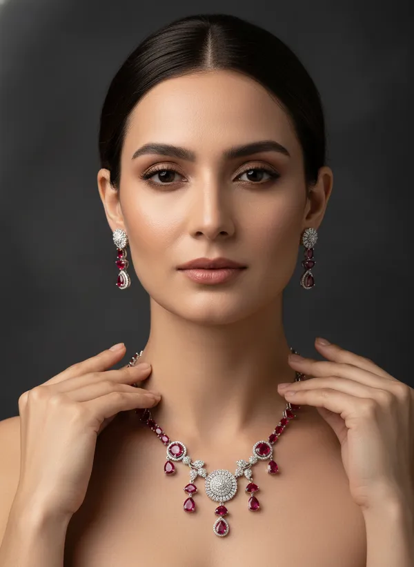 American_Diamond_Zirconia_Red_Ruby_Accented_Necklace_Set