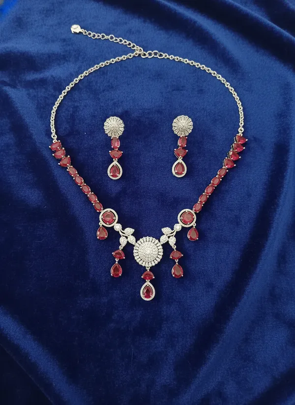 American_Diamond_Zirconia_Red_Ruby_Accented_Necklace_Set