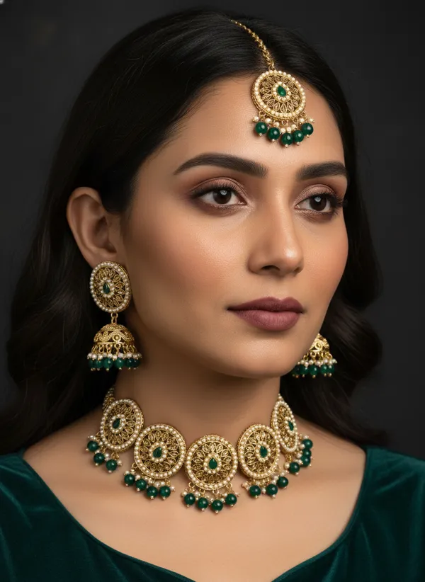 Emerald_Gold_Chokar_Kundan_Necklace_Set