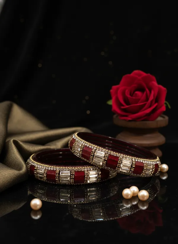 Maroon_And_Crystal_Embellished_Bangles