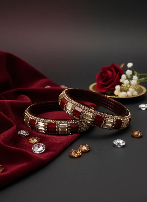 Maroon_And_Crystal_Embellished_Bangles