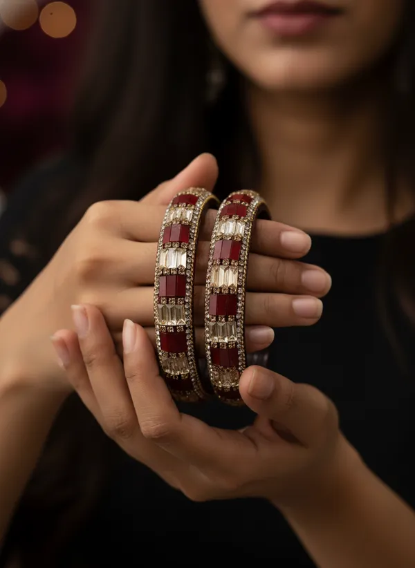 Maroon_And_Crystal_Embellished_Bangles