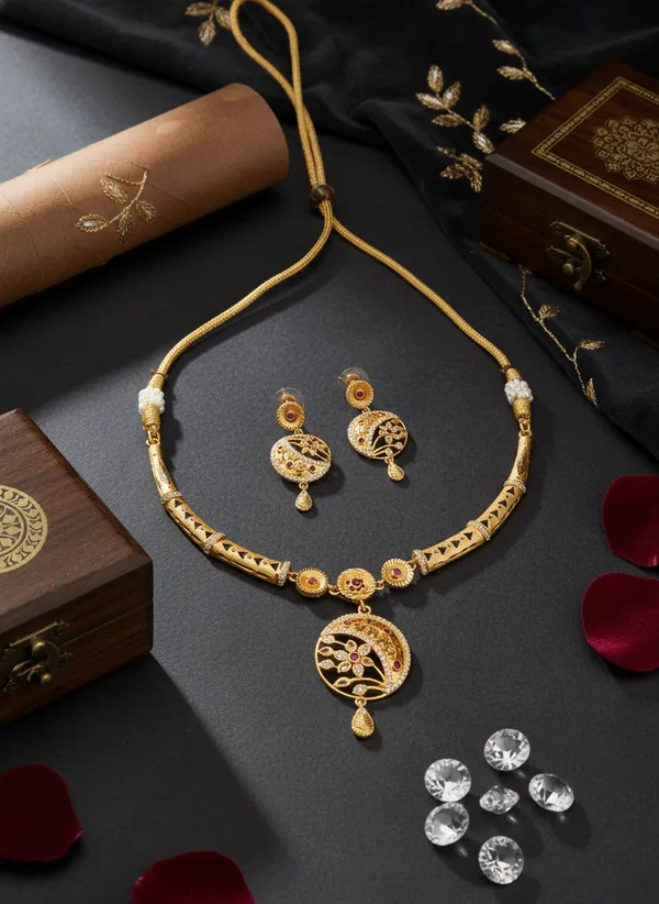 Ornate_Gold_Plated_Necklace_And_Earring_Set