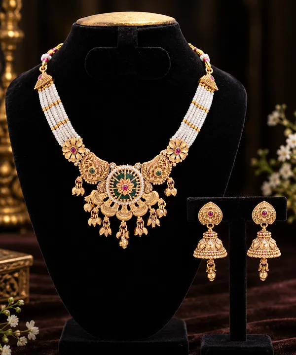 Sarika_Green_kundan_Studd_golden_pearl_Heritage_Necklace_Set