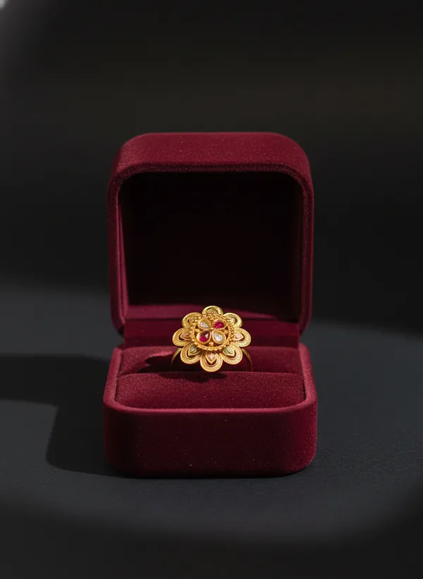 Padmavati_Rajwadi_Floral_Mojonite_Kundan_Ring
