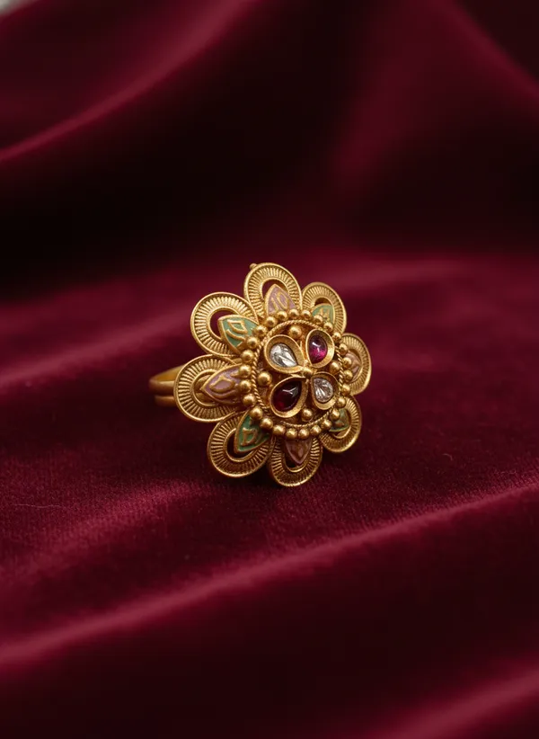 Padmavati_Rajwadi_Floral_Mojonite_Kundan_Ring