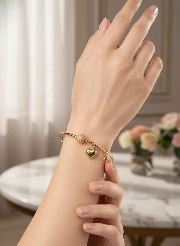 Pochi_heart_diamond_studd_Anti_Tarnish_Bracelet