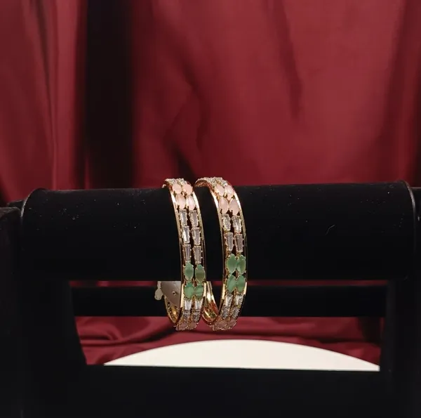 Gold-Plated_White_Pink_Green_Alloy,_American_Diamond_Trendy_Fashionable_Bangles_For_Women