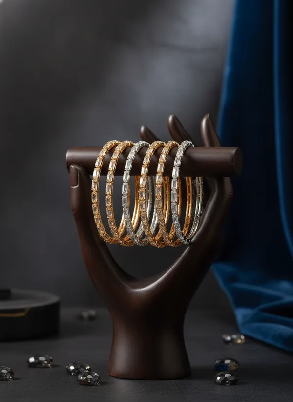 22K_Gold_Rose_Silver-Plated_&_White_Cubic_Zirconia_Stone_Studded_Handcrafted_Classic_Bangles