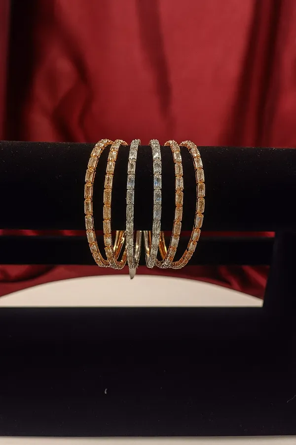 22K_Gold_Rose_Silver-Plated_&_White_Cubic_Zirconia_Stone_Studded_Handcrafted_Classic_Bangles
