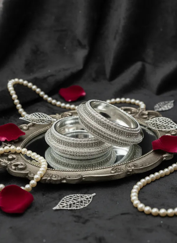 Silver_Vogue_Emblished_With_Pearl_Dangler_Bangles