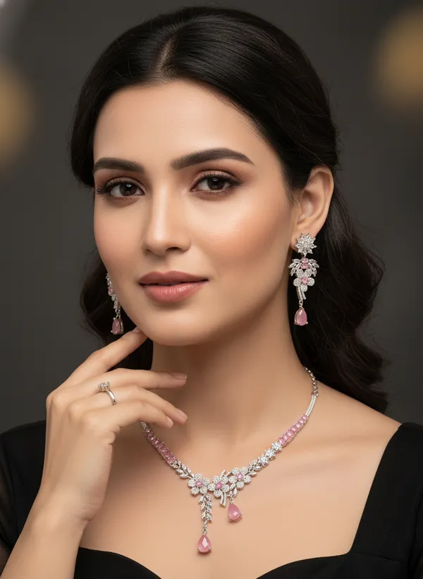 Pink_Flower_Studded_American_Diamond_Zirconia_Necklace_Set