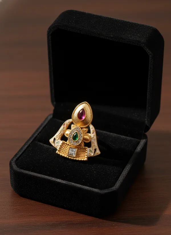 Rajwadi_brass_Mojonite_kundan_Ring